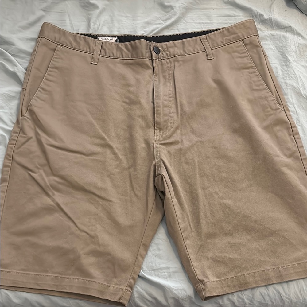 Tan Flat Front Shorts with Classic Design